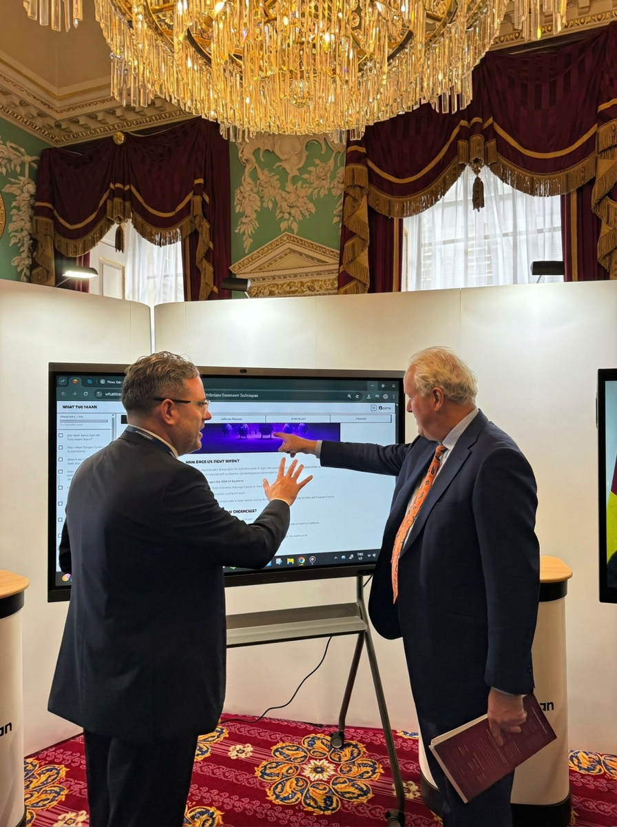 NDX walking Lord Marland through the intelligent classroom experience.